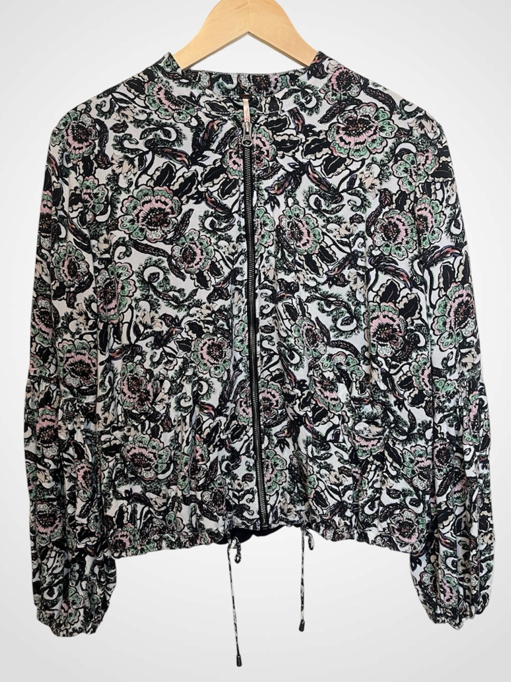 Free People Paisley Floral Zip-Up Bomber Jacket